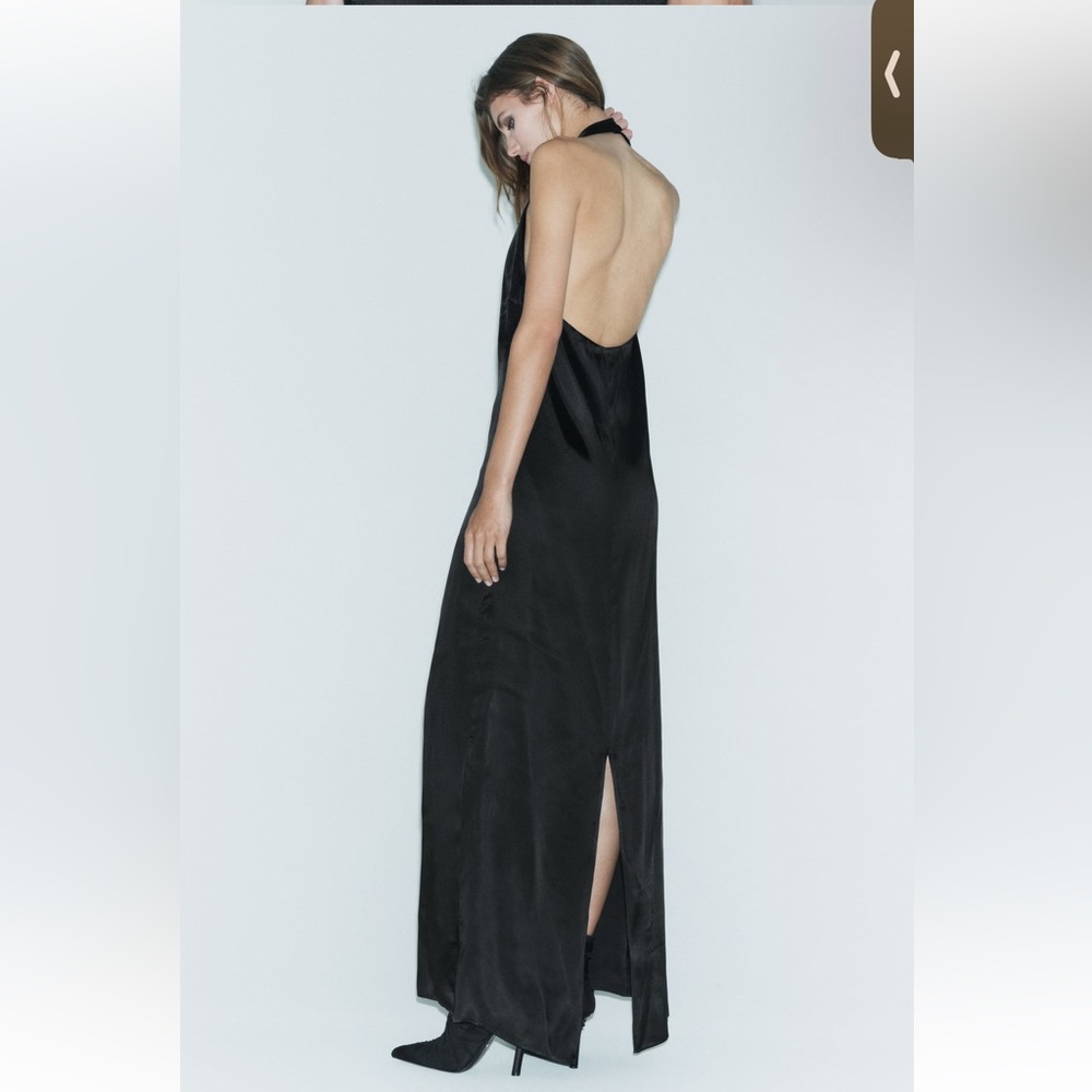 Zara Black Open back Slit Hem Halter neck Long Dress LIMITED EDITION size XS NWT